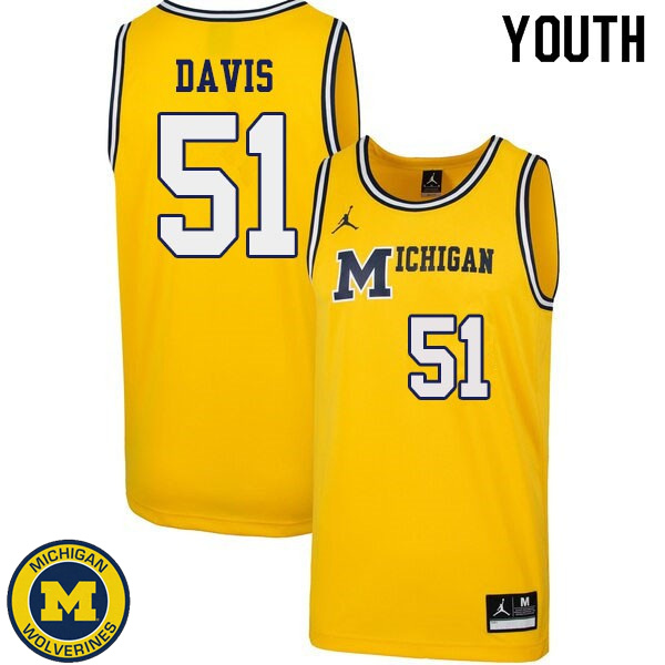 Youth Michigan Wolverines #51 Austin Davis Yellow 1989 Retro Basketball Jersey